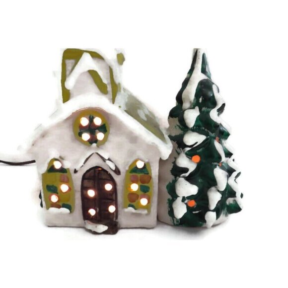 Christmas Village Frosted Church Lamp Lighted Night Scene 9.5" tall x 8" wide - Picture 9 of 9